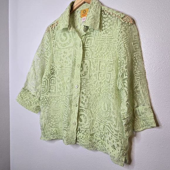 Ruby Rd. Women's Buttonfront Top Lime Green 3/4 sleeve Rayon Blend - Picture 2 of 9
